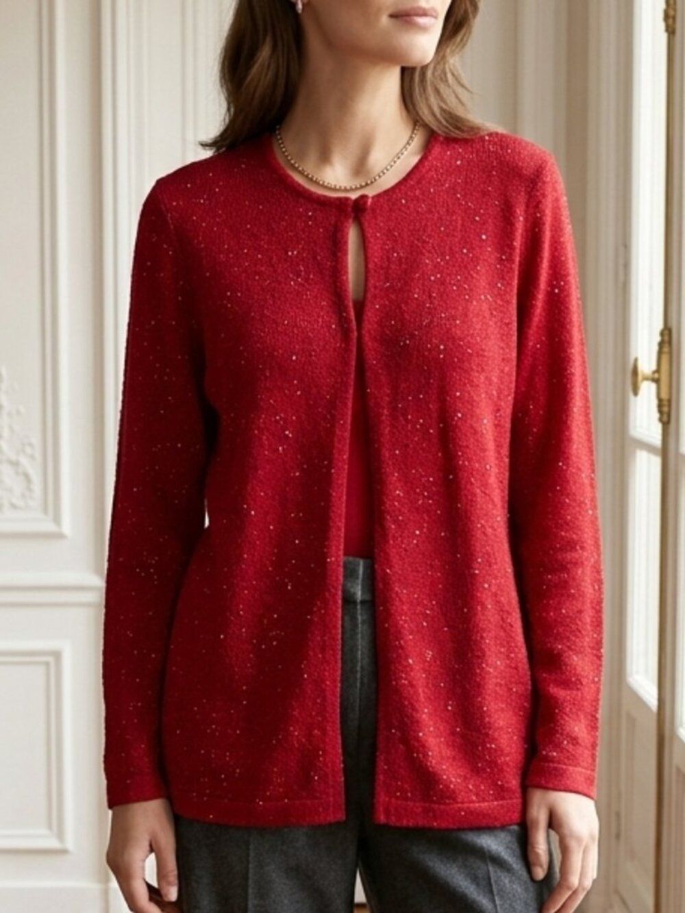 Ronni Nicole II Red Sparkle Cardigan Size 14W